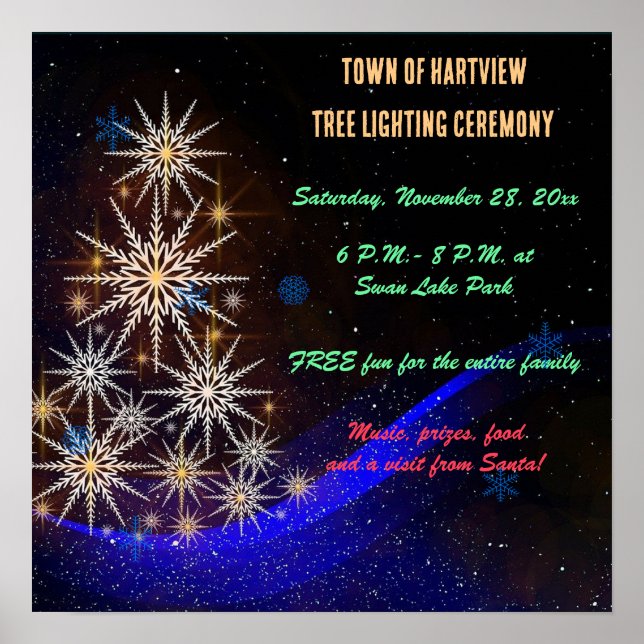 Editable Town Tree Lighting Celebration  Poster (Front)