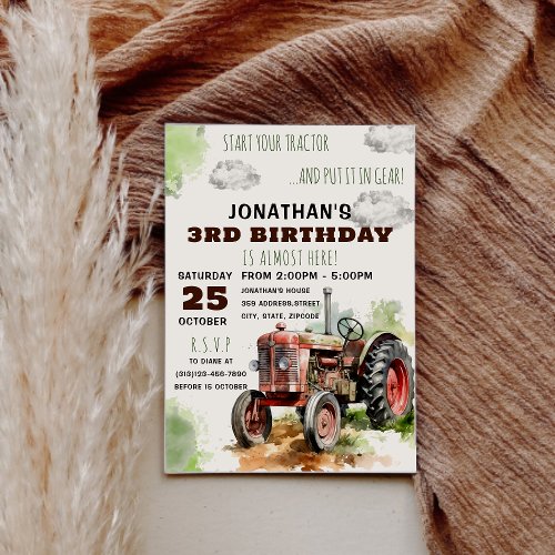EDITABLE Tractor Birthday Invitation