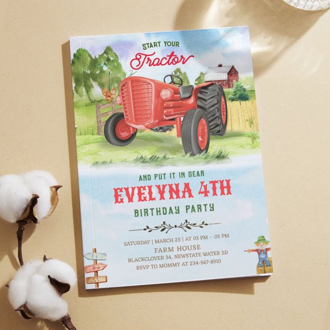 Editable Tractor Birthday Invitation Party (Editable Tractor Birthday Invitation Party)