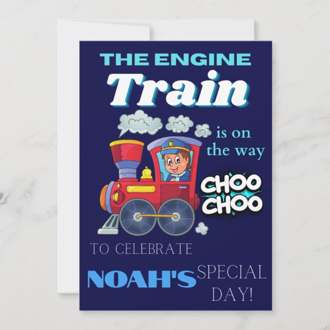 Editable train kids birthday party digital invitation (Front)