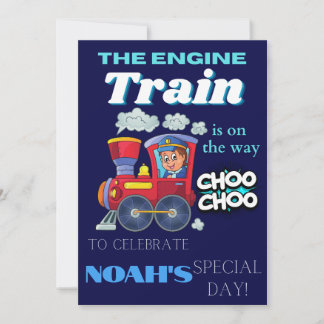 Editable train kids birthday party digital invitation