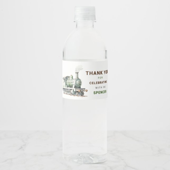 Editable Train Water Bottle Sign Birthday Label (Front)
