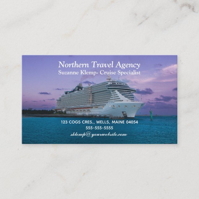 Editable Travel Agent Cruise Ship Business Card (Front)