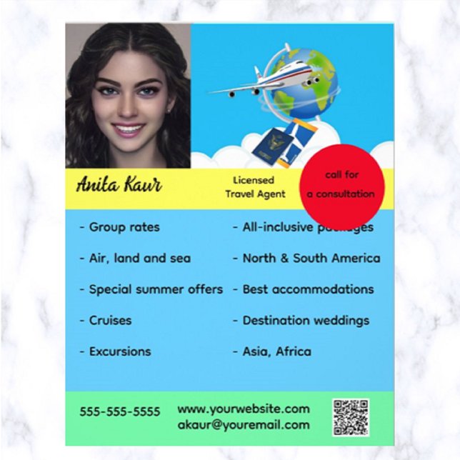 Editable Travel Agent  Flyer (What a great way to advertise your travel agency business!)