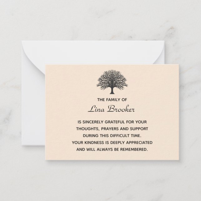 Editable Tree Silhouette Appreciation Note Card (Front)