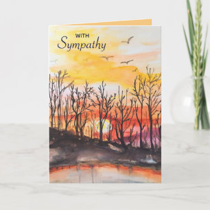 Editable Trees and Birds at Sunset Sympathy Card