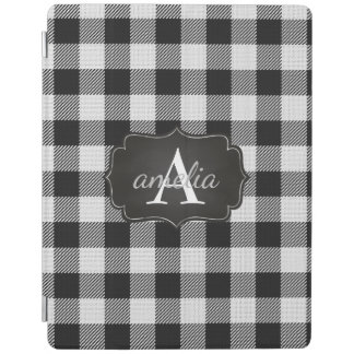 Editable Trendy Black and White Buffalo Plaid Name iPad Smart Cover