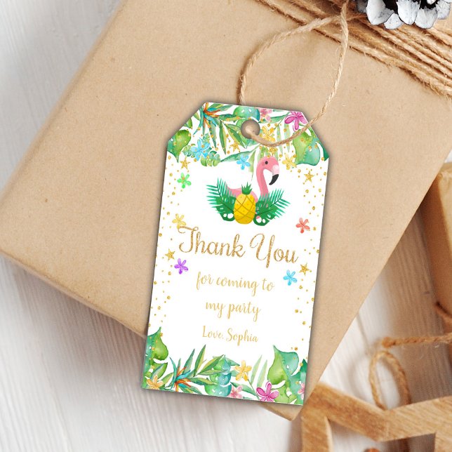 Editable Tropical Birthday Party Favor Labels (Flamingo Gift Tags)