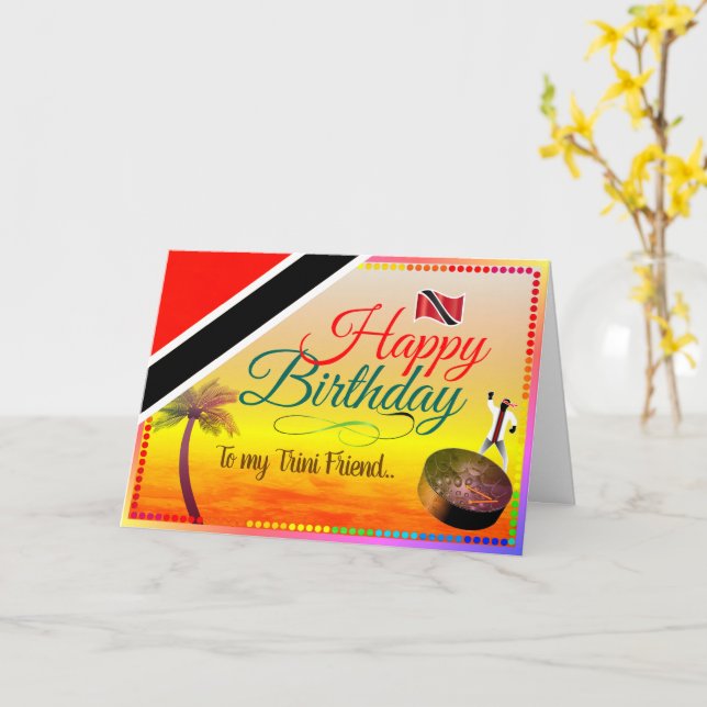 Editable Tropical Happy Birthday my Trini friend Card (Yellow Flower)