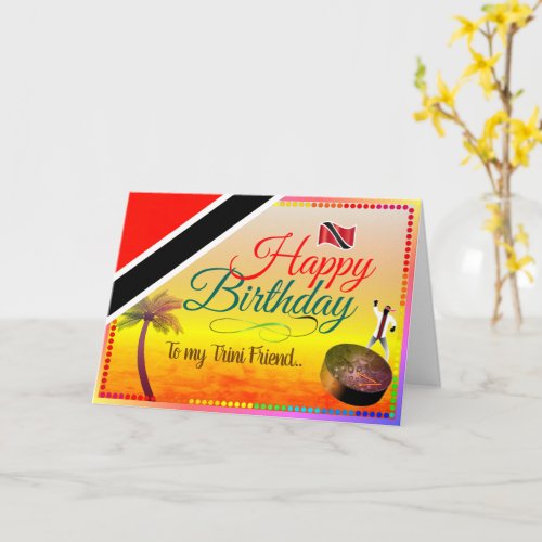 Editable Tropical Happy Birthday my Trini friend Card