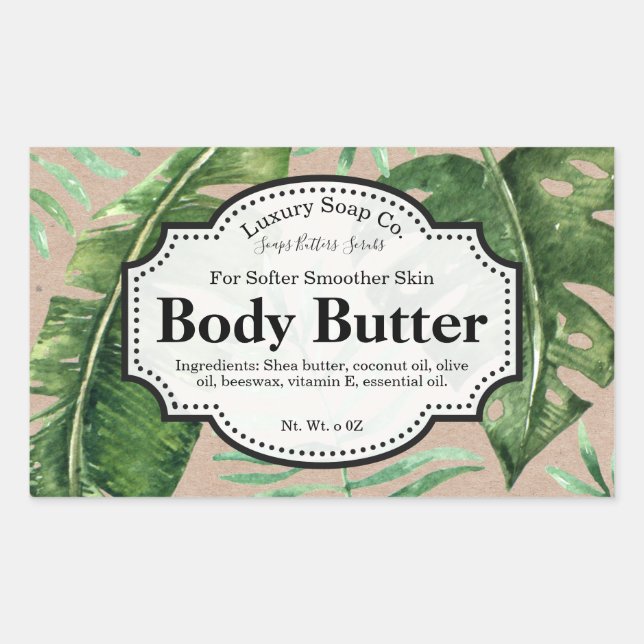 Editable Tropical Kraft Body Butter Label (Front)