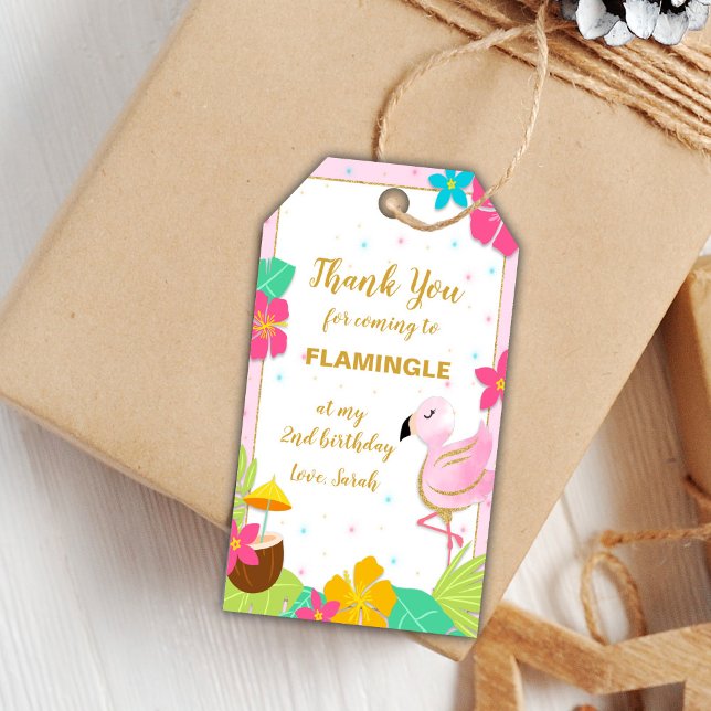 Editable Tropical Party Favor Labels (Flamingo Tag, Flamingo Birthday Gift Tags)