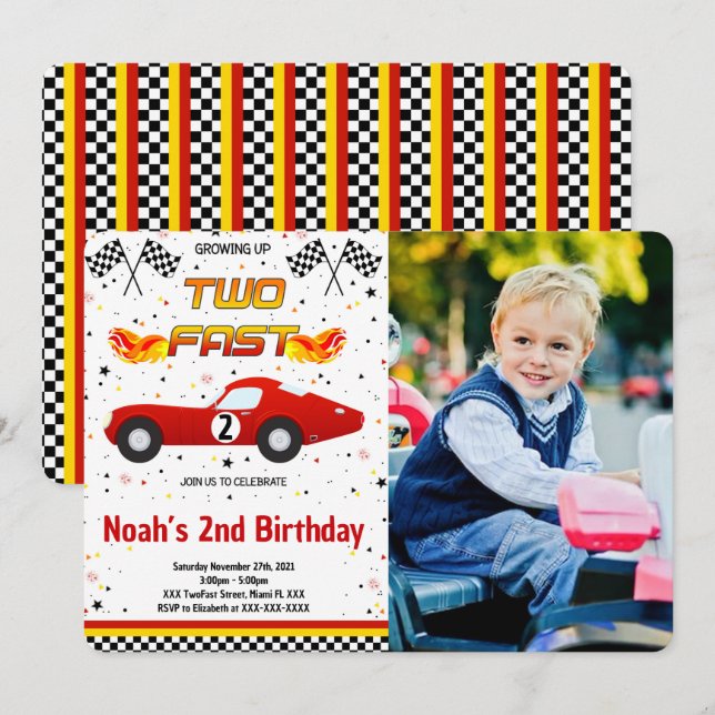 Editable Two Fast Photo Invitation (Front/Back)