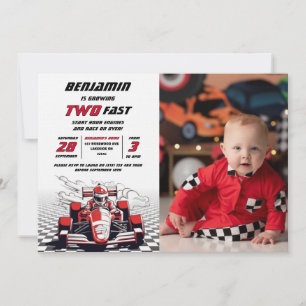 Editable Two Fast Racing Car Photo Birthday Party Invitation