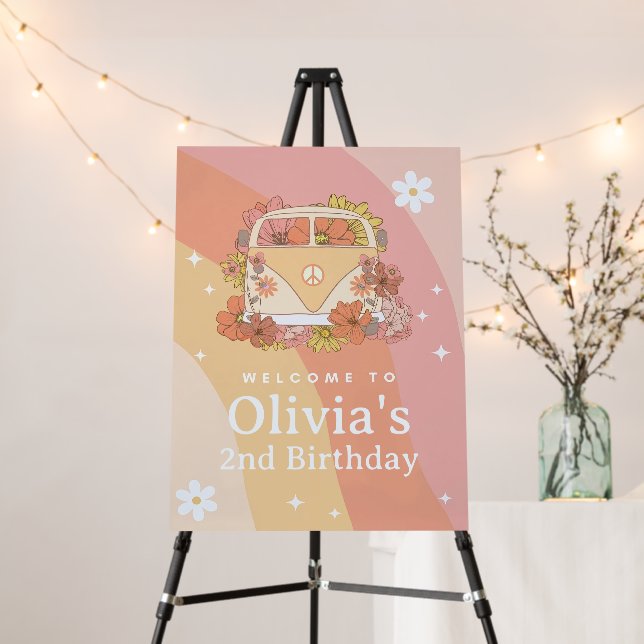 EDITABLE TWO Groovy Birthday Welcome Sign, Girl  Foam Board (In Situ (Stand))