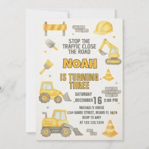Editable Under Construction Birthday Invite