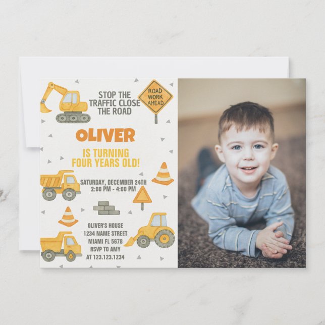 Editable Under Construction Party Invitation (Front)