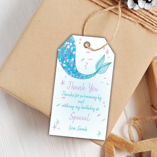 Editable Under the Sea Party Favor Labels (Green Tail Mermaid Gift Tags)