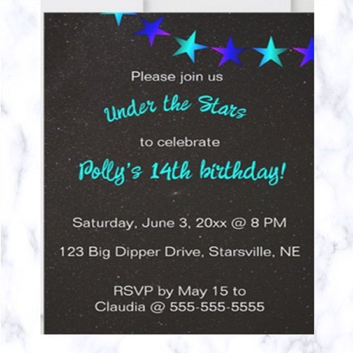 Editable Under the Stars Birthday  Invitation