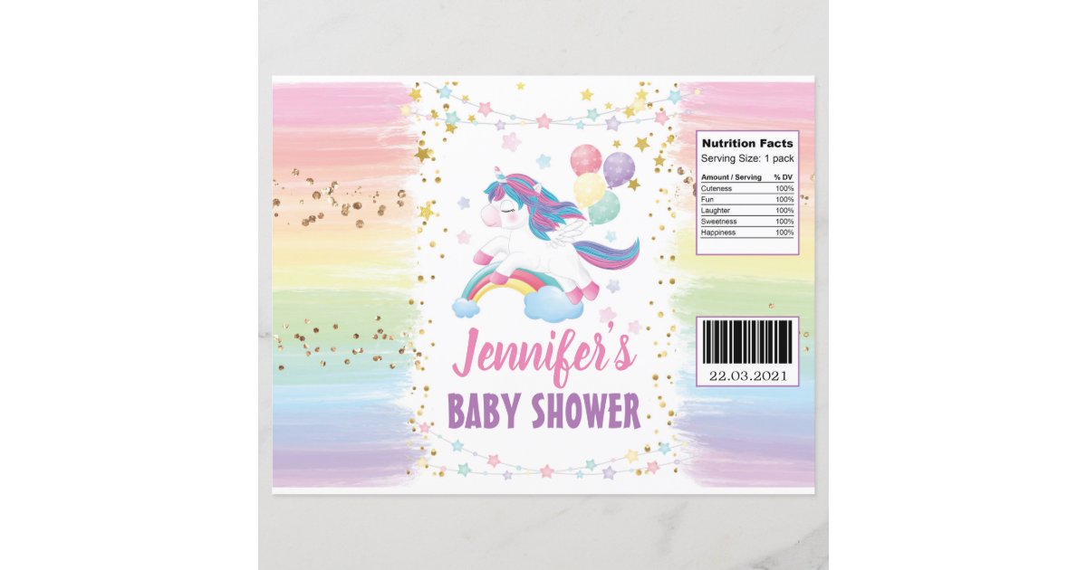 Editable Unicorn Baby Shower Chip Bag Wrapper | Zazzle