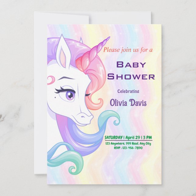Editable Unicorn Baby Shower Invitation (Front)