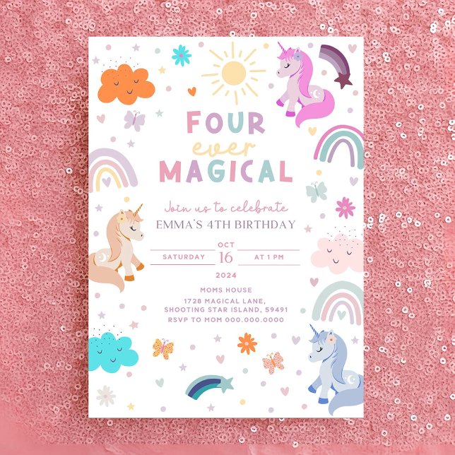 Editable Unicorn Birthday Invitation 4th birthday  (Creator Uploaded)