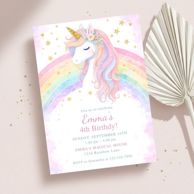 Editable Unicorn Birthday Invitation | Pastel Rain (Creator Uploaded)