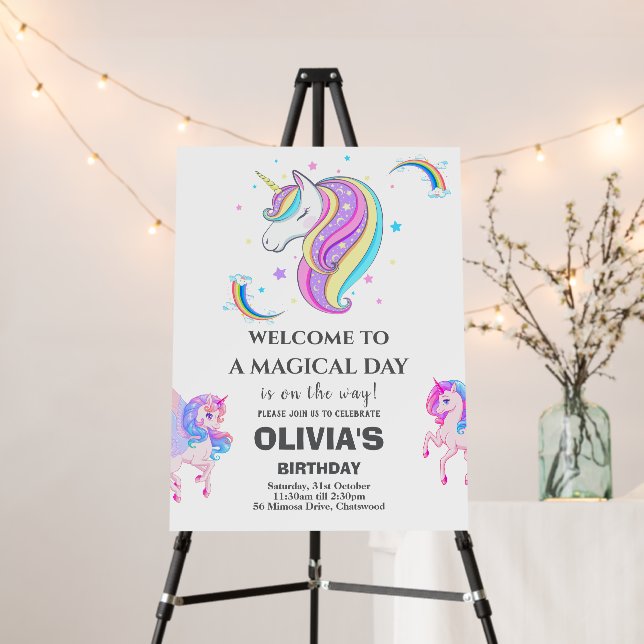 Editable Unicorn Birthday Party Foam Board (In Situ (Stand))