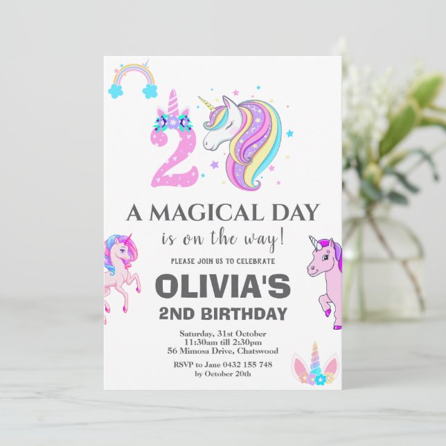 Editable Unicorn Birthday Party Invitation (Standing Front)