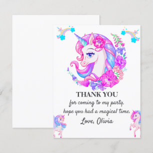 Editable Unicorn Birthday Party Thank You Card