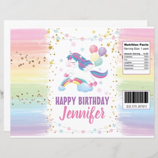 Editable Unicorn Pastel Rainbow Chip Bag Wrapper (Front/Back)