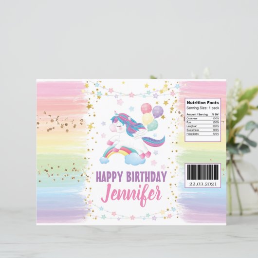 Editable Unicorn Pastel Rainbow Chip Bag Wrapper (Standing Front)