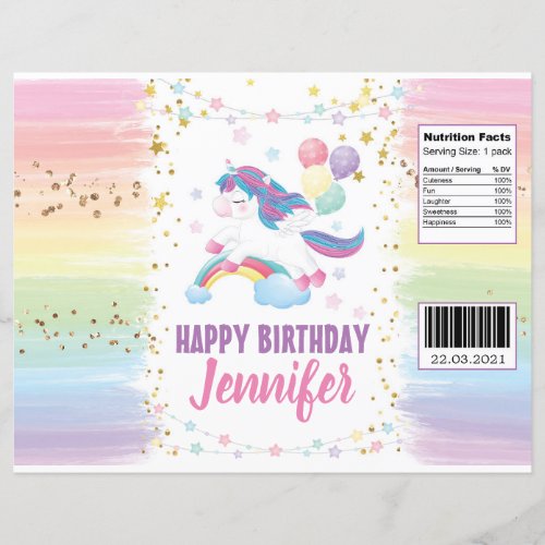 Editable Unicorn Pastel Rainbow Chip Bag Wrapper