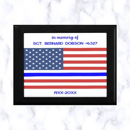 Editable USA Flag Thin Blue Line Police Officer Gift Box