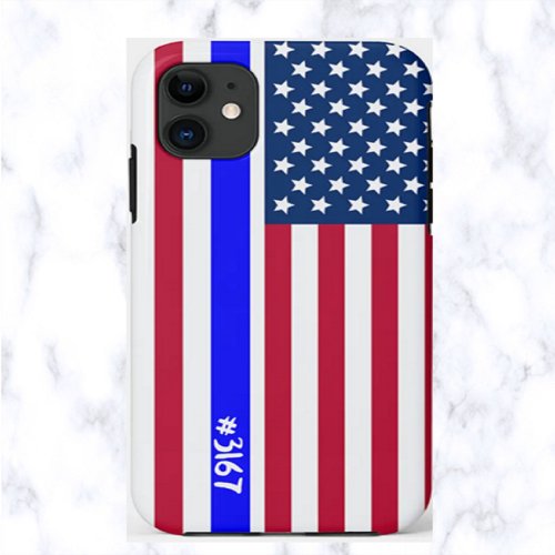 Editable USA Thin Blue Line Police Law Enforcement iPhone 11 Case