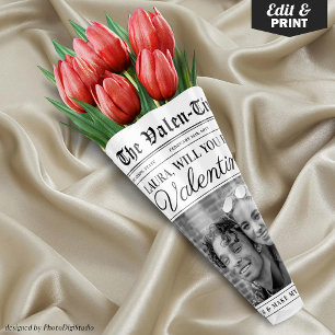 Editable Valentines Day Newspaper Flower Bouquet Wrapping Paper Sheets