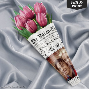 Editable Valentines Day Newspaper Flower Bouquet Wrapping Paper Sheets