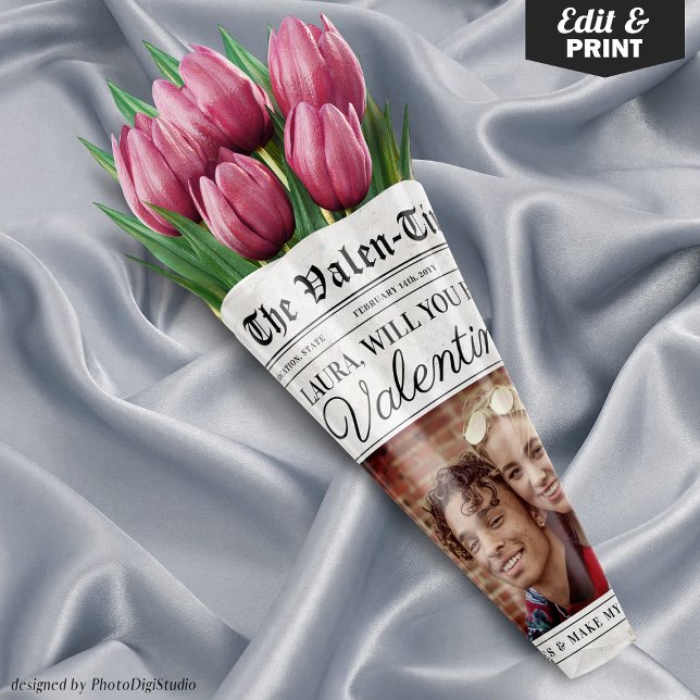 Editable Valentines Day Newspaper Flower Bouquet Wrapping Paper Sheets (Editable Valentines Day Newspaper Flower Bouquet Wrapping Paper Sheets)