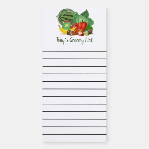 Editable Vegetables and Fruit Grocery List Magnetic Notepad