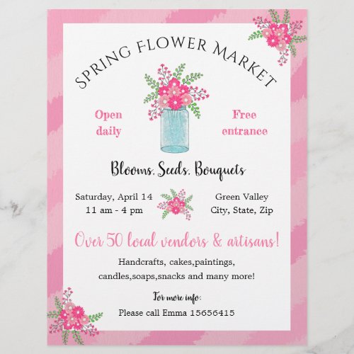 editable vendor Spring flower Market pink fun Flyer