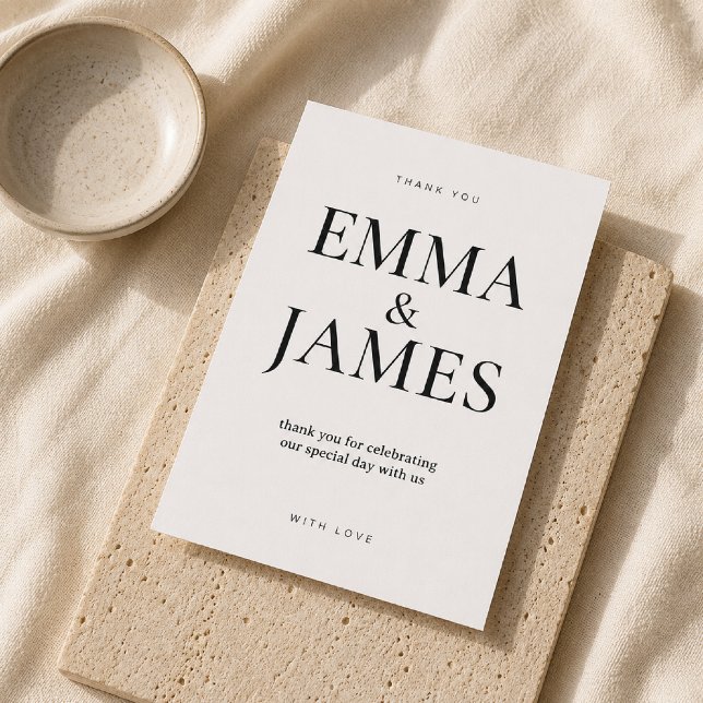 Editable Vertical Typography Thank You Card (Elegant editorial thank you card with oversized typography and timeless minimalist styling.)