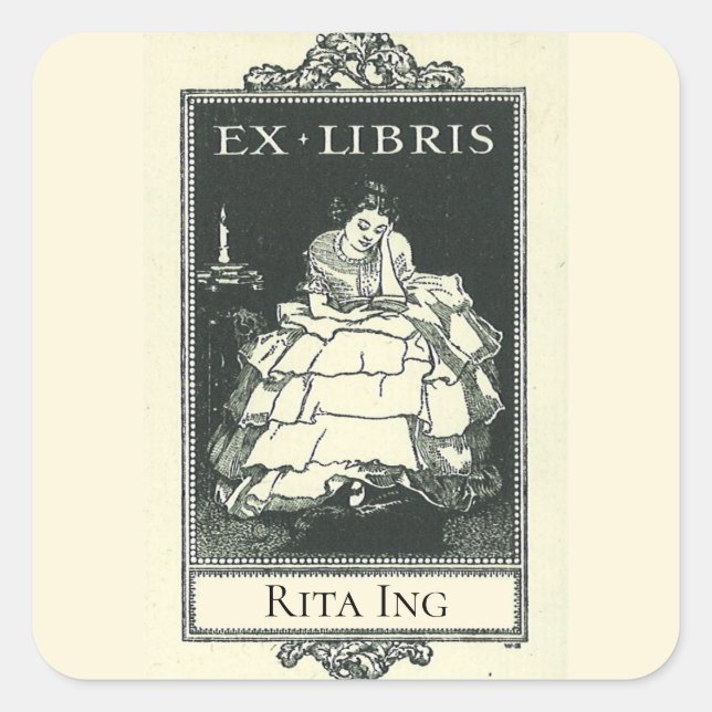 Editable Victorian Lady Reading Bookplate (Front)