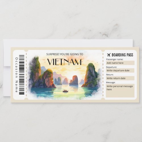 Editable Vietnam Plane Boarding Pass Invitation