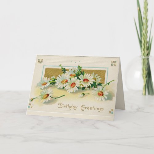 Editable Vintage Bunch of Daisies Birthday Card