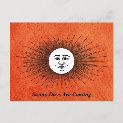 Editable Vintage Celestial Orange Sun Rays Postcard