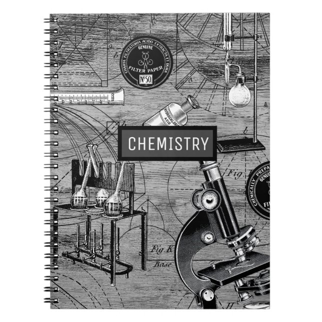 Editable Vintage Chemistry Lab Equipment Notebook (Front)