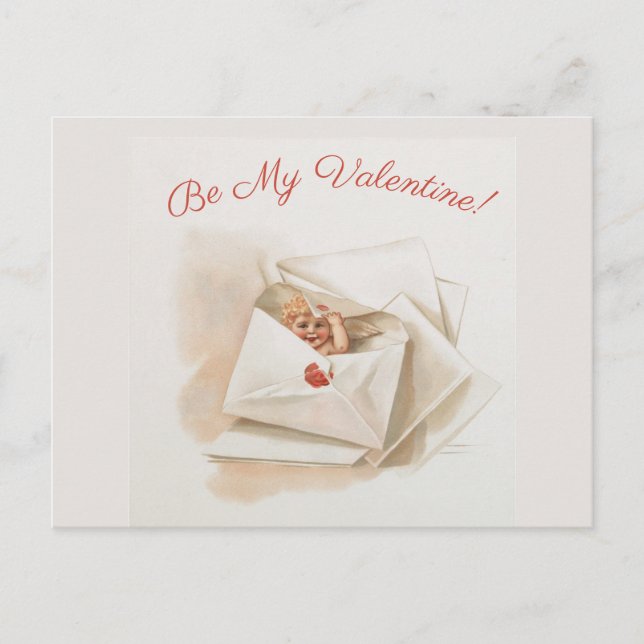 Editable Vintage Cherub Peeking Valentine Postcard (Front)