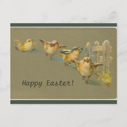 Editable Vintage Chicks in a Row Happy Easter Postcard