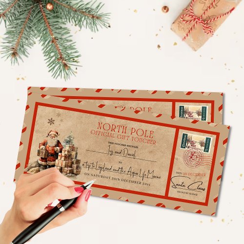 Editable Vintage Christmas Gift Voucher From Santa Card