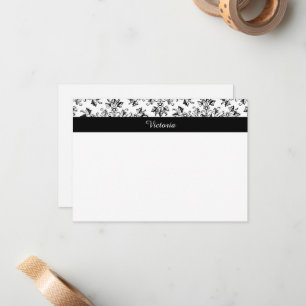 Editable Vintage Damask Daisy Floral Art Note Card